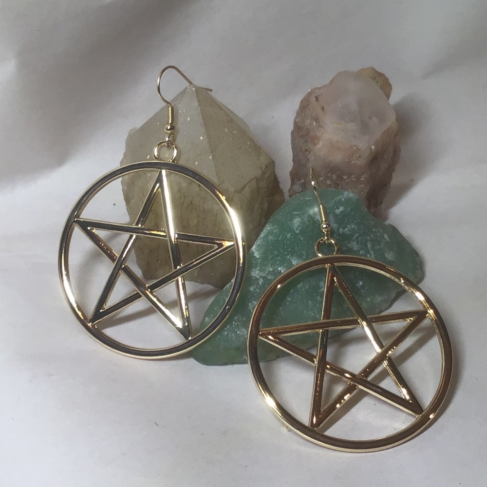 Large pentagram pentacle drop earrings
